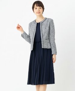 Select Shop  【スーツ2点SET】ミックスツイードジャケット&ワンピースセット　ミックス×ネイビー/M