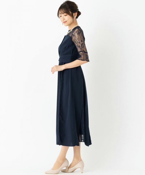 Select Shop  【ドレス4点SET】ビスチェ風レース切替ドレス　ネイビー/S
