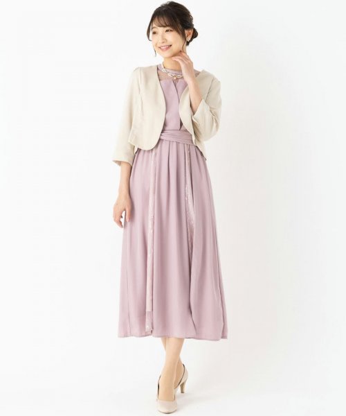 Select Shop  【ドレス4点SET】ビスチェ風レース切替ドレス　ピンク/M