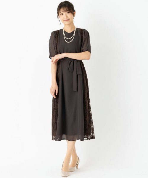 Select Shop  【ドレス3点セット】サイドレースリボン付きAラインシフォンドレス　ブラウン/M