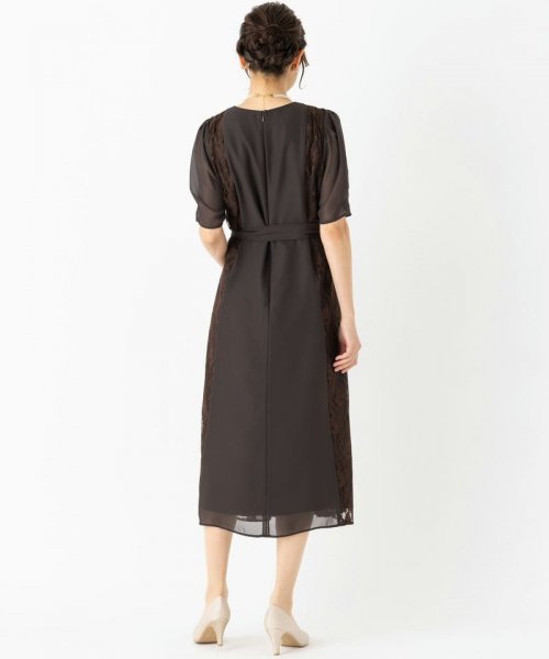 Select Shop  【ドレス3点セット】サイドレースリボン付きAラインシフォンドレス　ブラウン/M