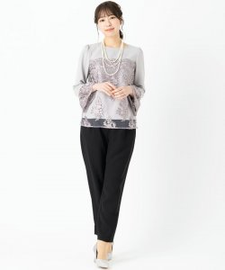 Select Shop  刺繍フレア袖パンツドレス　グレー/M