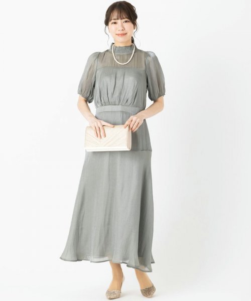 Select Shop  【ドレス2点セット】オーガンジー楊柳光沢Aラインシルエットドレス　ライトカーキ/M