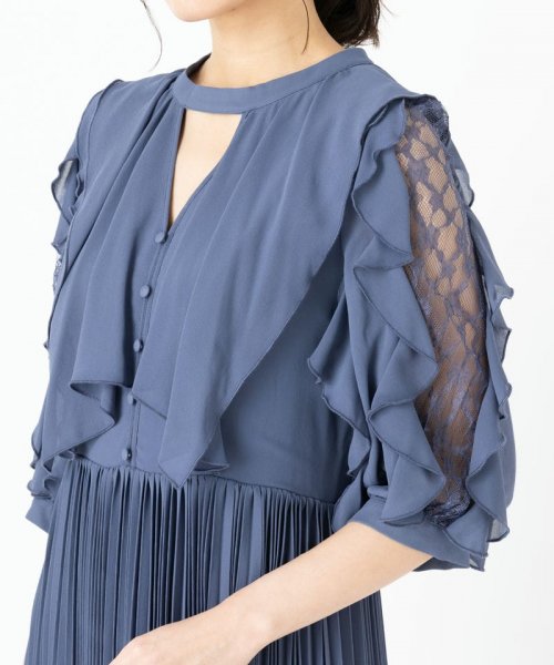 Select Shop  【ドレス2点セット】ラッフルキーホールネックドレス　ブルー/M