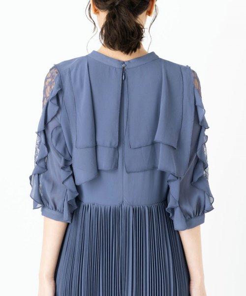 Select Shop  【ドレス2点セット】ラッフルキーホールネックドレス　ブルー/M