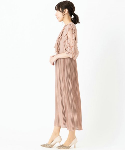 Select Shop  【ドレス2点セット】ラッフルキーホールネックドレス　グレージュ/M