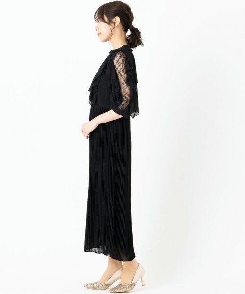 Select Shop  【ドレス2点セット】ラッフルキーホールネックドレス　ブラック/M