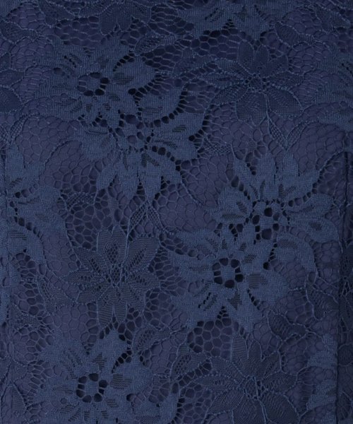 Aimer  【ドレス3点セット】プチハイネック袖付き花柄レースフィット&フレアドレス　ネイビー/LL
