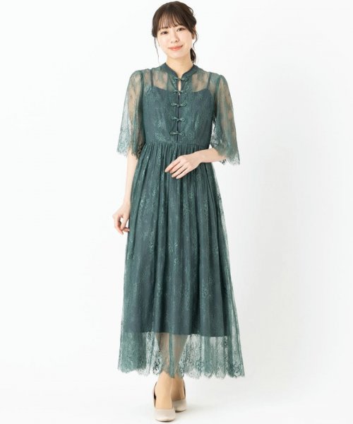 Select Shop  【ドレス2点セット】チャイナ風総レースドレス　グリーン/M