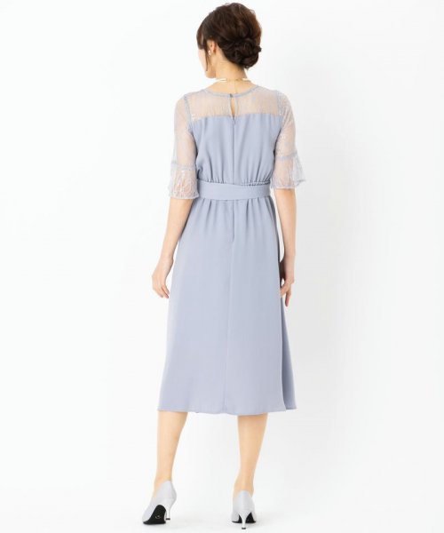 Select Shop  ジョーゼットウエストリボンドレス　ブルーグレー/L