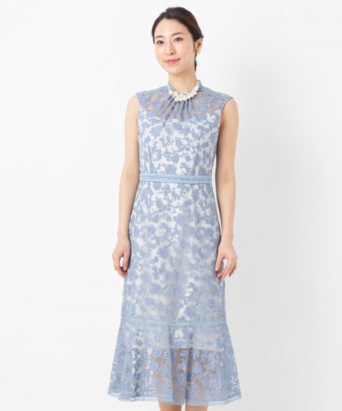 FRAY I.D  フレイアイディー　 オーガンジー刺繍ドレス　ライトブルー/M