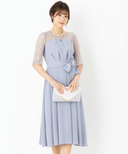 Select Shop  【ドレス3点セット】ジョーゼットウエストリボンドレス　ブルーグレー/M