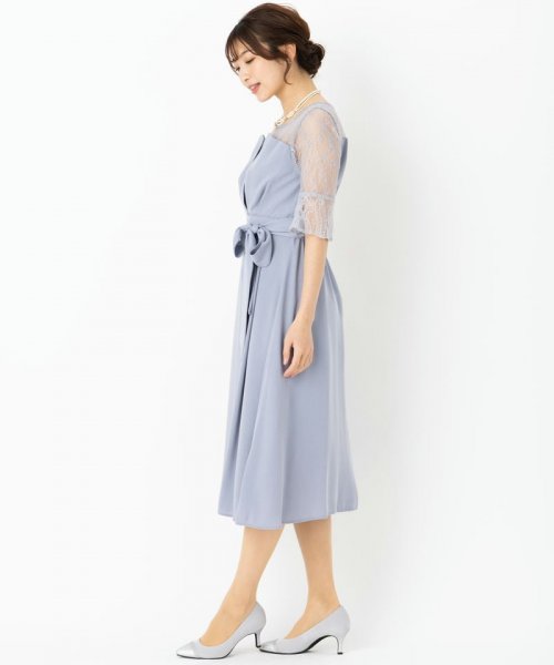 Select Shop  【ドレス3点セット】ジョーゼットウエストリボンドレス　ブルーグレー/M