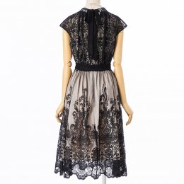 Select Shop  配色チュールレース刺繍ハイネックドレス　ブラッククリーム/M
