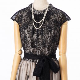 Select Shop 配色チュールレース刺繍ハイネックドレス ブラック