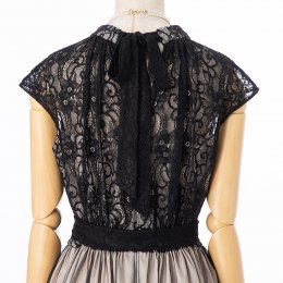 Select Shop  配色チュールレース刺繍ハイネックドレス　ブラッククリーム/M