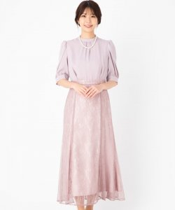 Aimer  エメ　袖付きレースソフトマーメイドドレス　ピンク/L