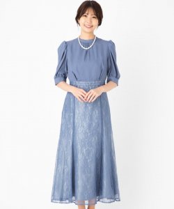 Aimer  エメ　袖付きレースソフトマーメイドドレス　ブルー/L