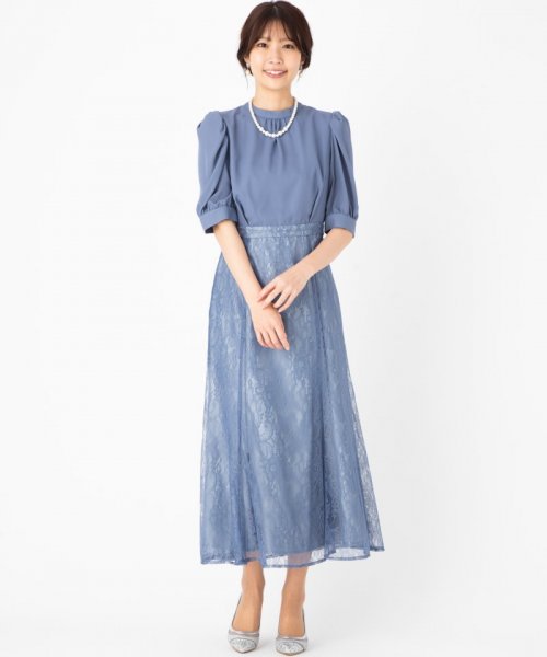 Aimer  エメ　袖付きレースソフトマーメイドドレス　ブルー/M