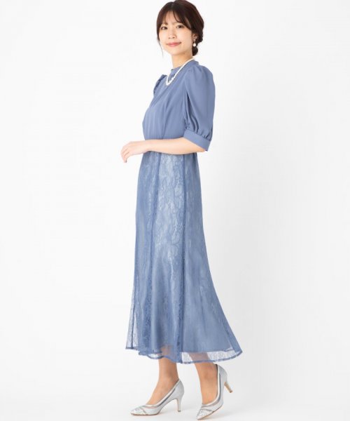 Aimer  エメ　袖付きレースソフトマーメイドドレス　ブルー/M