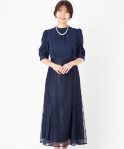 エメ　袖付きレースソフトマーメイドドレス　ネイビー/L