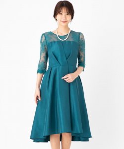 ジュシュペール　 カシュクール風7分袖ドレス　ブルーグリーン/M
