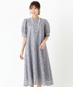 Aimer  エメ　総レース袖付きテントラインドレス　ブルーグレー/M