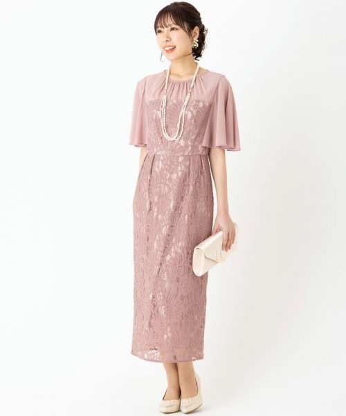 Aimer  【ドレス2点セット】エメ　ケープ風スリーブレースタイトドレス　ピンク/M