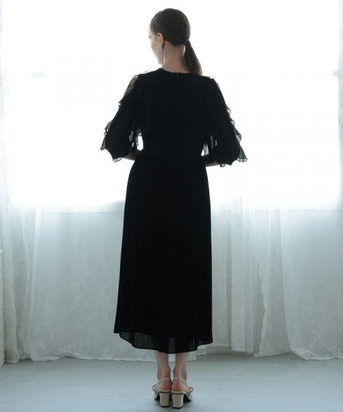 Select Shop  ラッフルキーホールネックドレス　ブラック/M