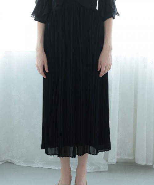 Select Shop  ラッフルキーホールネックドレス　ブラック/M