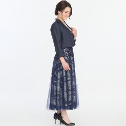 Select Shop  【ドレス3点SET】刺繍レース　バイカラーネイビー/L-LL