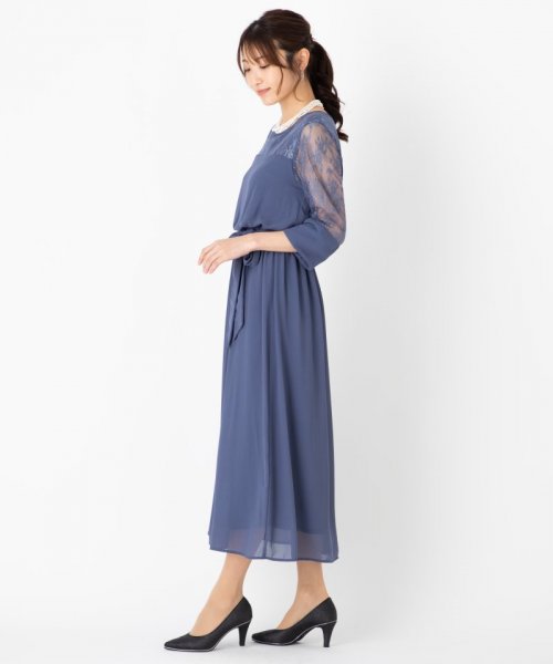 Select Shop  【ドレス2点セット】レースリボン切替ロングドレス　ブルーグレー/M