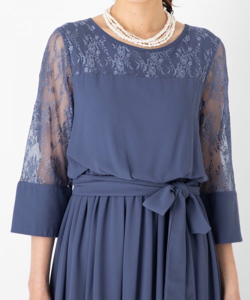 Select Shop  【ドレス2点セット】レースリボン切替ロングドレス　ブルーグレー/M