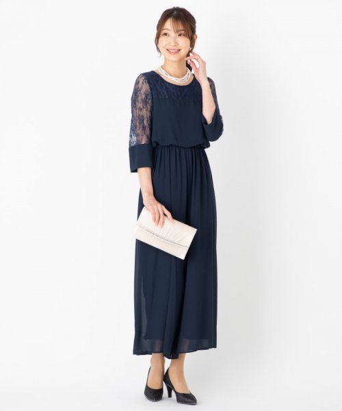 Select Shop  【ドレス2点セット】レース切替ワイドパンツドレス　ネイビー/M