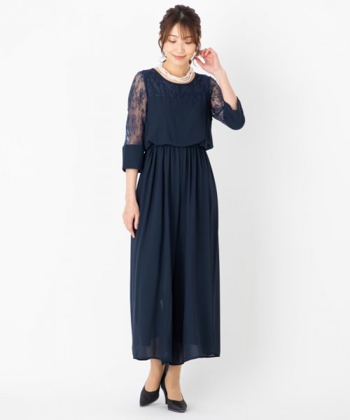 Select Shop  【ドレス2点セット】レース切替ワイドパンツドレス　ネイビー/M