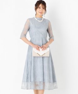【ドレス2点セット】エメ　ラッセルレースアンクル丈ドレス　ブルーグレー/M