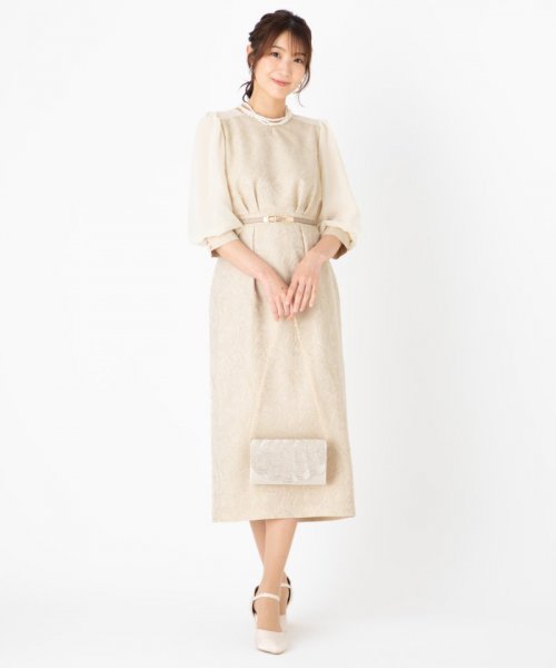 Aimer  エメ　袖付きジャカードタイトラインドレス　イエロー/M