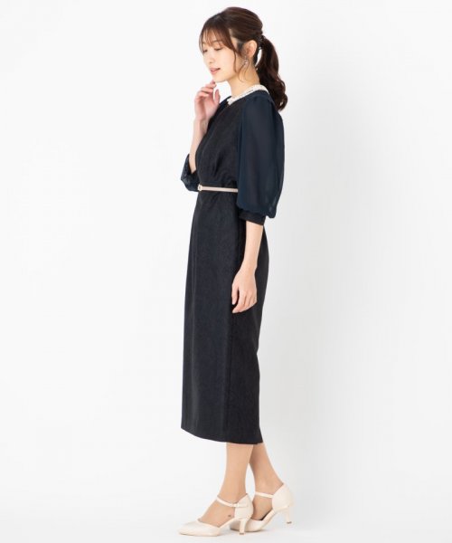 Aimer  エメ　袖付きジャカードタイトラインドレス　ブラック/M