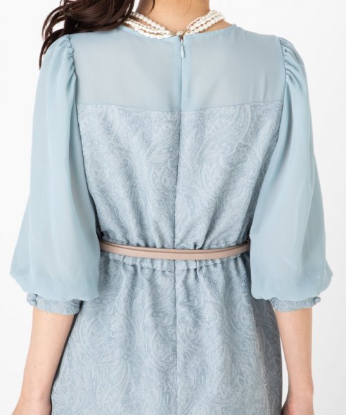 Aimer  エメ　袖付きジャカードタイトラインドレス　ブルーグレー/M