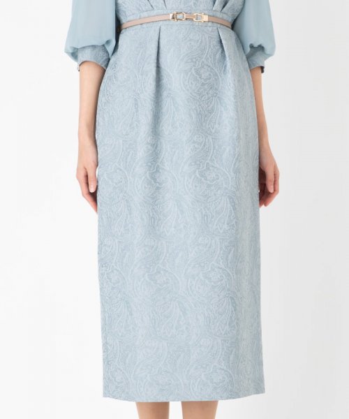 Aimer  エメ　袖付きジャカードタイトラインドレス　ブルーグレー/M