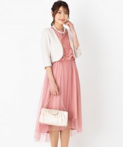 【ドレス3点セット】エメ　レーストップス×チュールワンピースドレス ピンク/S-M