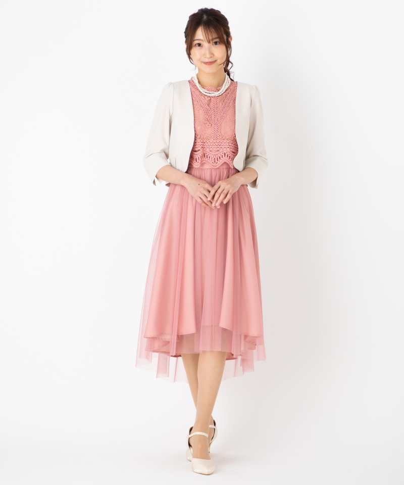 【ドレス3点セット】エメ　レーストップス×チュールワンピースドレス ピンク/S-M