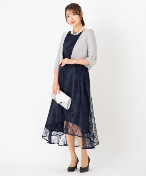 Select Shop  【ドレス4点SET】ウエストツイストオールレースドレス　ネイビー/S-M
