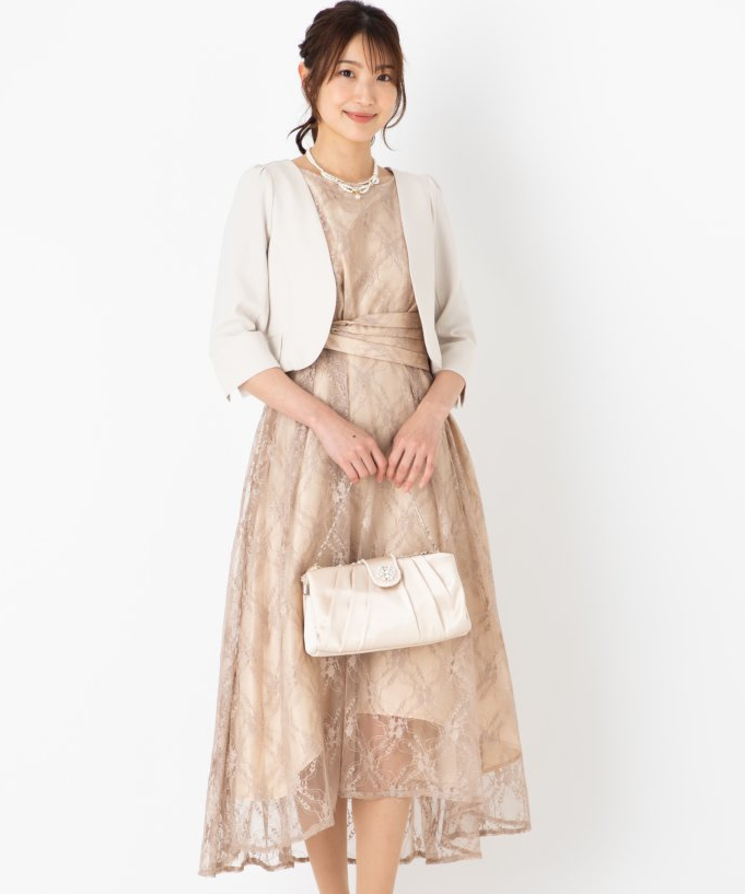Select Shop  【ドレス4点SET】ウエストツイストオールレースドレス　ベージュ/S-M