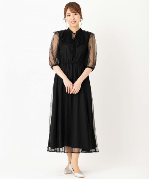 Select Shop  ケープ襟付きドットレースドレス　ブラック/M