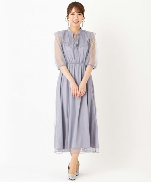 Select Shop  ケープ襟付きドットレースドレス　ブルーグレー/M