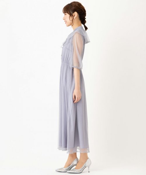Select Shop  ケープ襟付きドットレースドレス　ブルーグレー/M