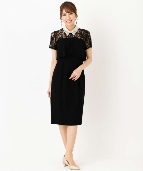 GRACE CONTINENTAL  グレースコンチネンタル　オーガン刺繍襟ドレス　ブラック/M-L