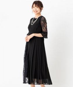 Select Shop  レース切替プリーツドレス　ブラック/S