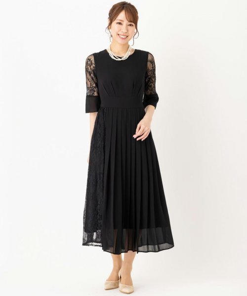 Select Shop  【ドレス2点セット】レース切替プリーツドレス　ブラック/M